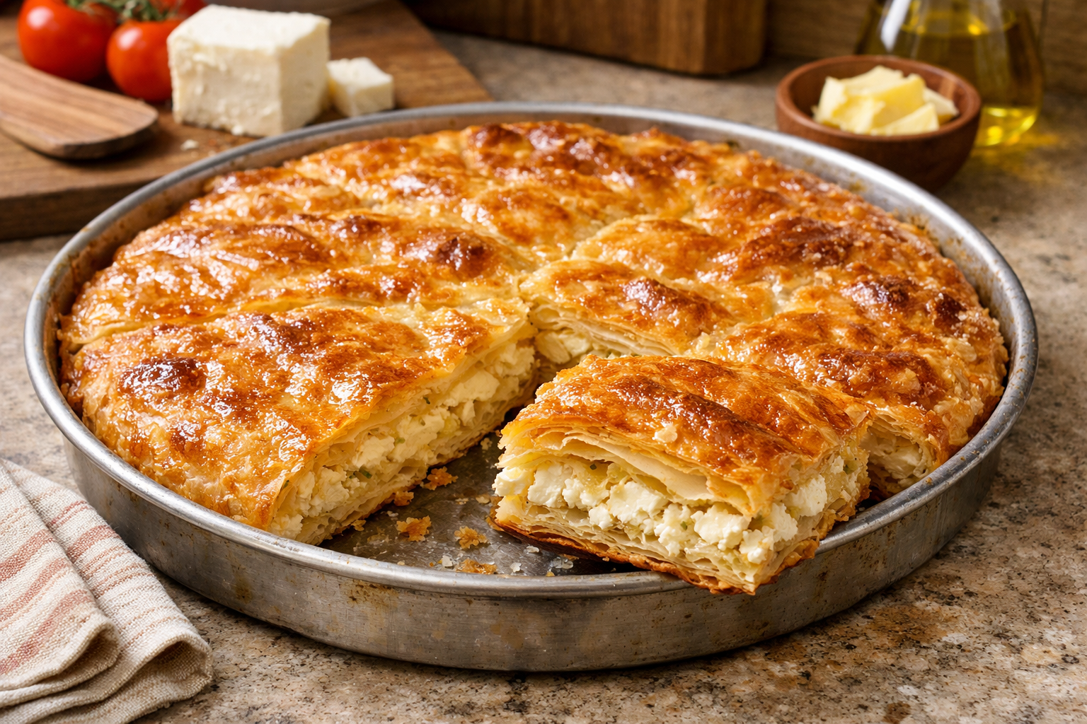 Tepside pişmeye hazır börek